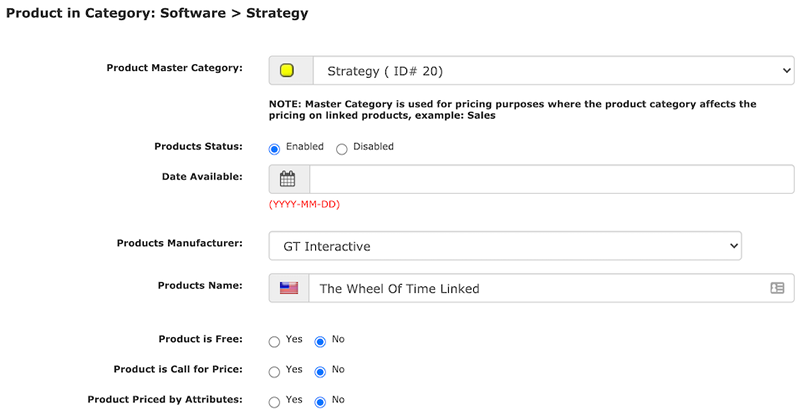 product editing screen